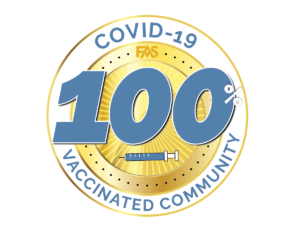 100% COVID-19 Vaccinated Community seal